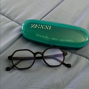 Zenni Black Geometric Glasses with Teal Case NWT